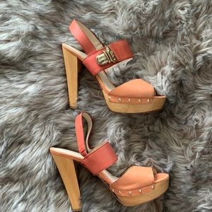 Coach | Wood & Gold Slingback Sandal Heels